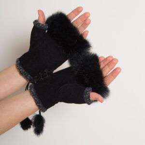 RARE Fingerless Mittens with Fur Trim