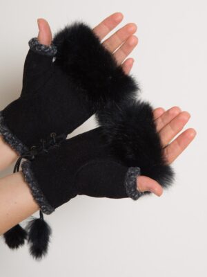 RARE Fingerless Mittens with Fur Trim