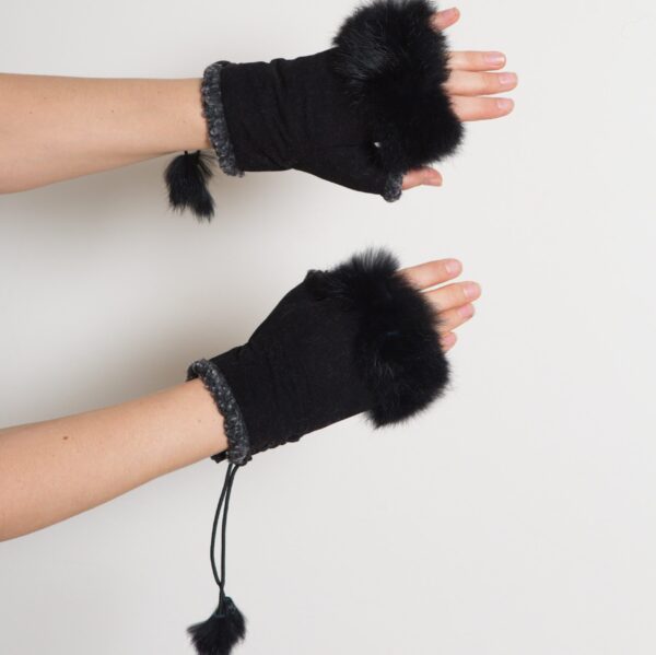 RARE Fingerless Mittens with Fur Trim - Image 2