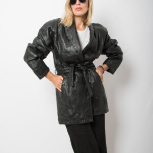 Vintage Patchwork Leather Wrap Coat