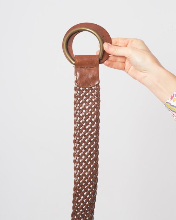 RARE Vintage Braided Leather Belt with Brass Ring Buckle - Image 4