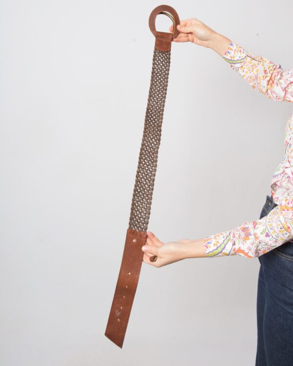 RARE Vintage Braided Leather Belt with Brass Ring Buckle - Image 5