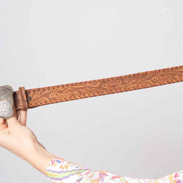 Vintage Western Tooled Leather Belt - Image 3