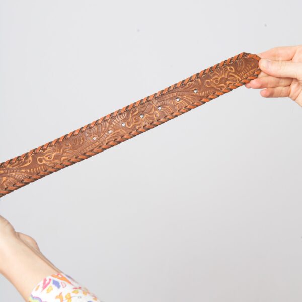 Vintage Western Tooled Leather Belt - Image 4
