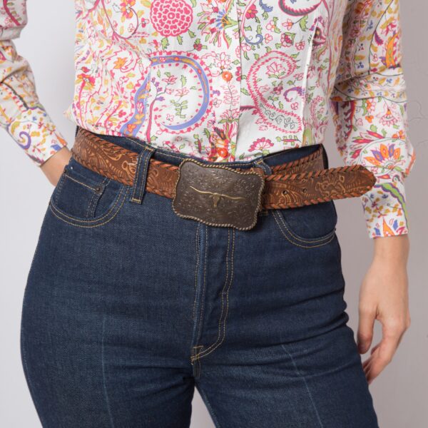 Vintage Western Tooled Leather Belt - Image 5