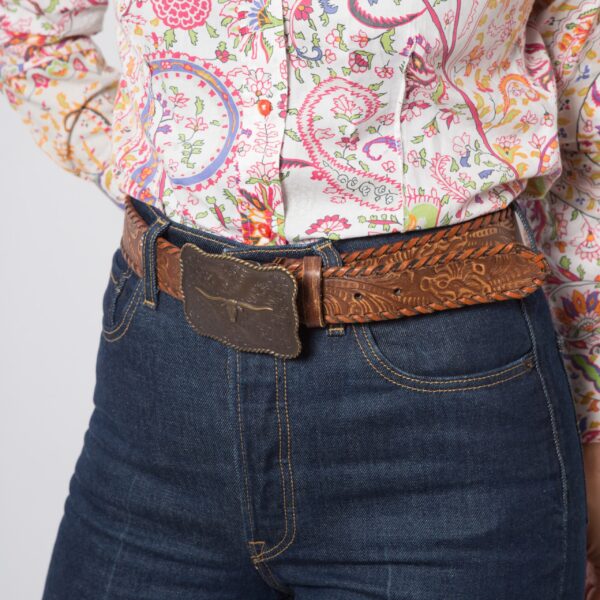 Vintage Western Tooled Leather Belt - Image 6