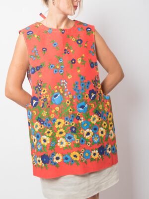 Vintage Red Floral Pinafore Apron