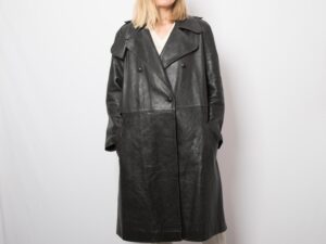 Vintage Black Leather Duster Coat