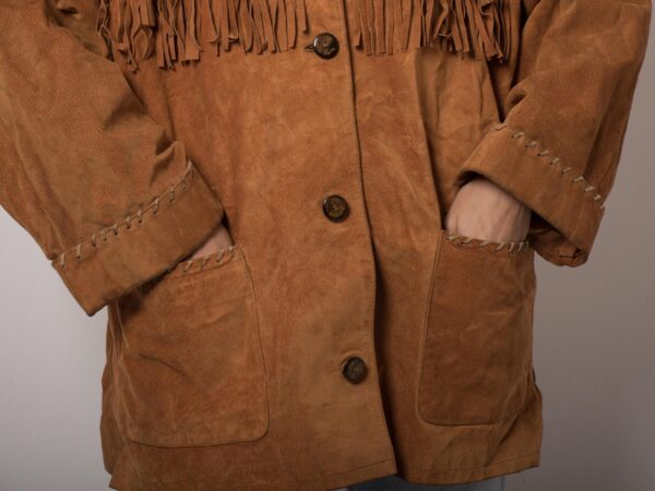 Rustic Vintage Fringed Suede Jacket - Image 6