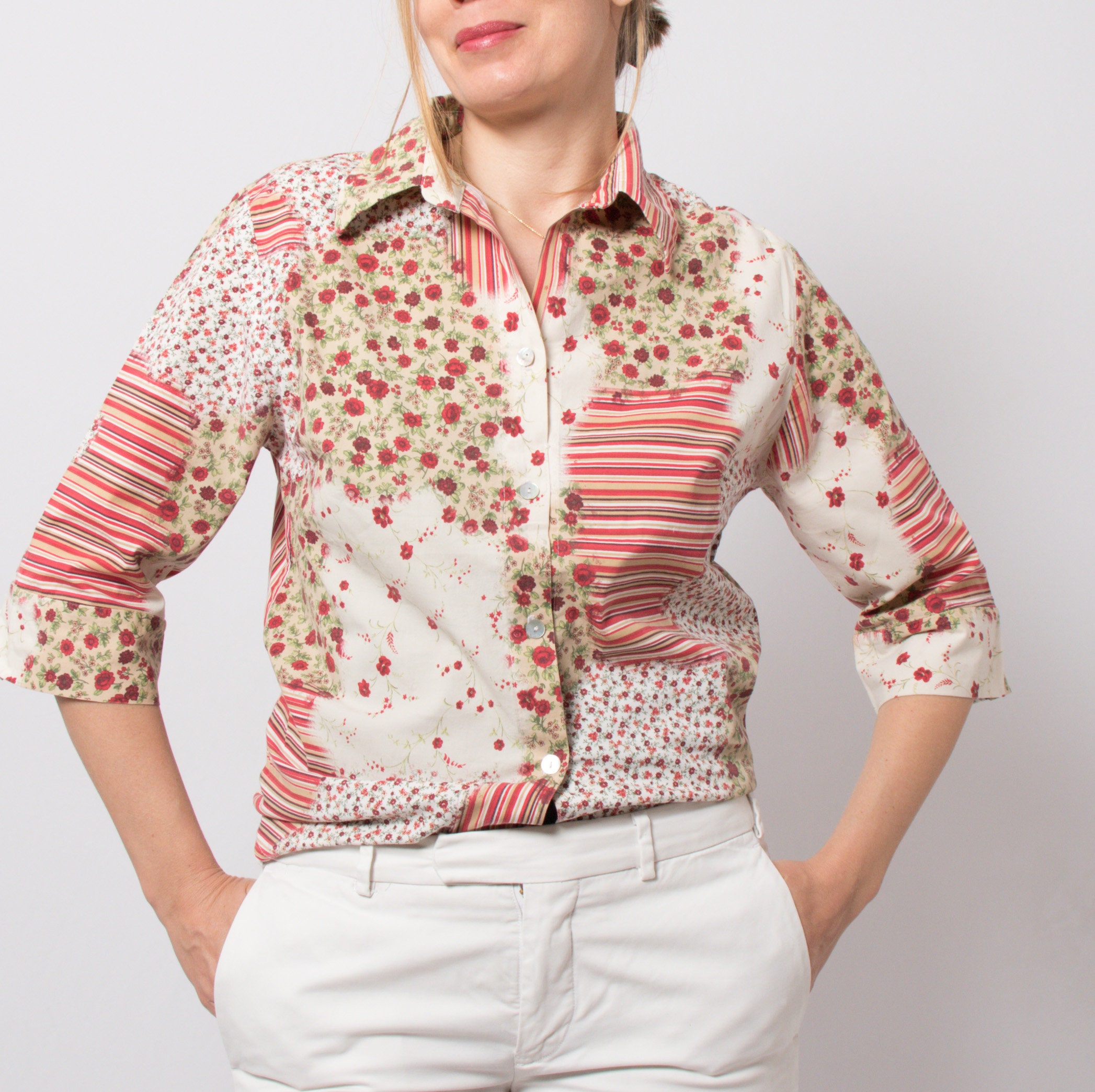 90s Patchwork Cottagecore Blouse 90s Patchwork Cottagecore Blouse - Image 4