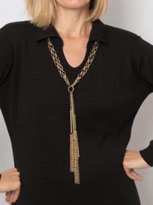 Vintage Long Golden Chain Necklace with Tassels