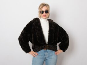 Vintage Art Deco Cropped Real Fur Jacket