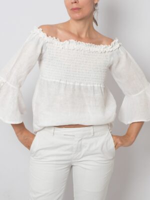 White Linen Bell Sleeve Blouse