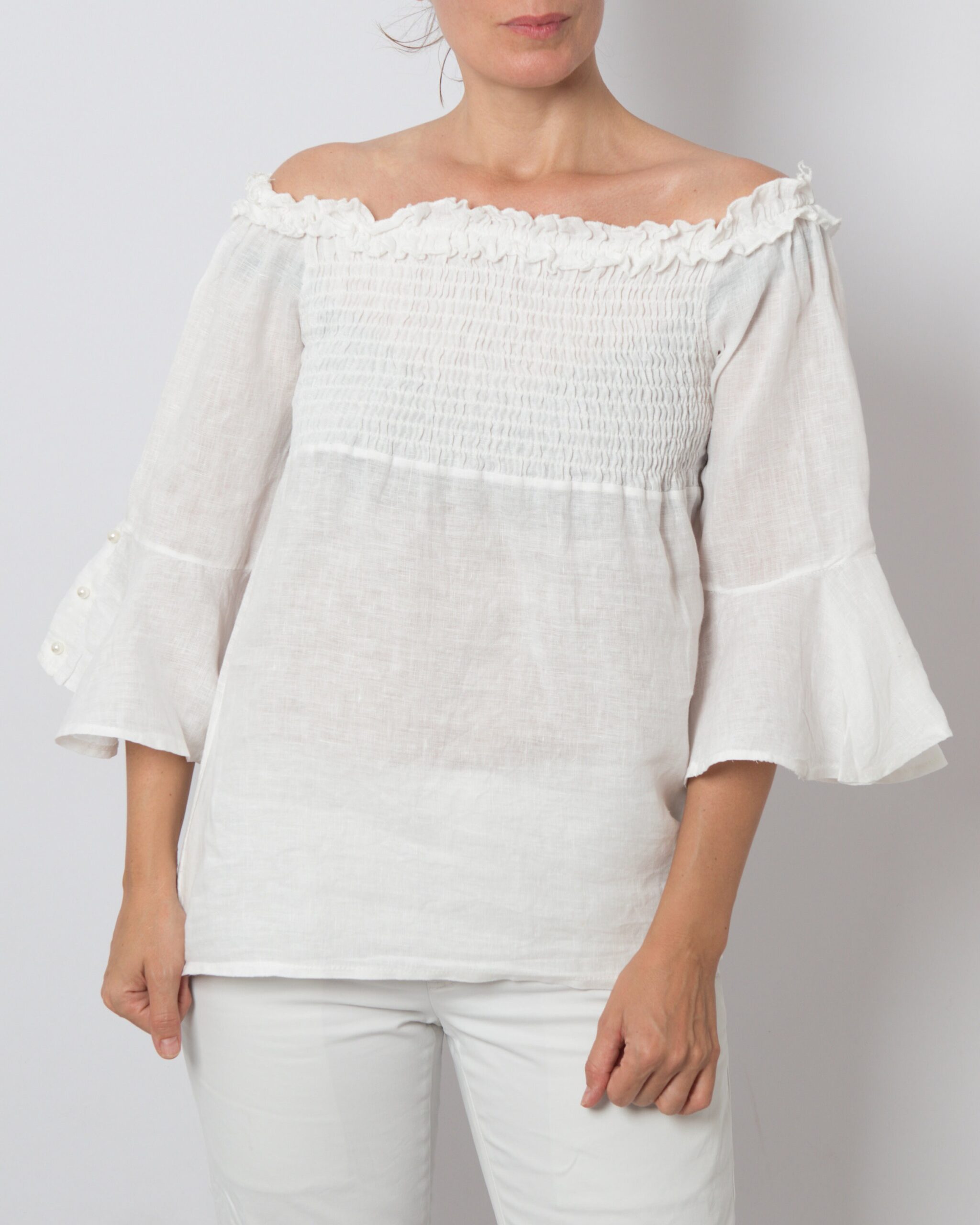 White Linen Bell Sleeve Blouse White Linen Bell Sleeve Blouse - Image 4