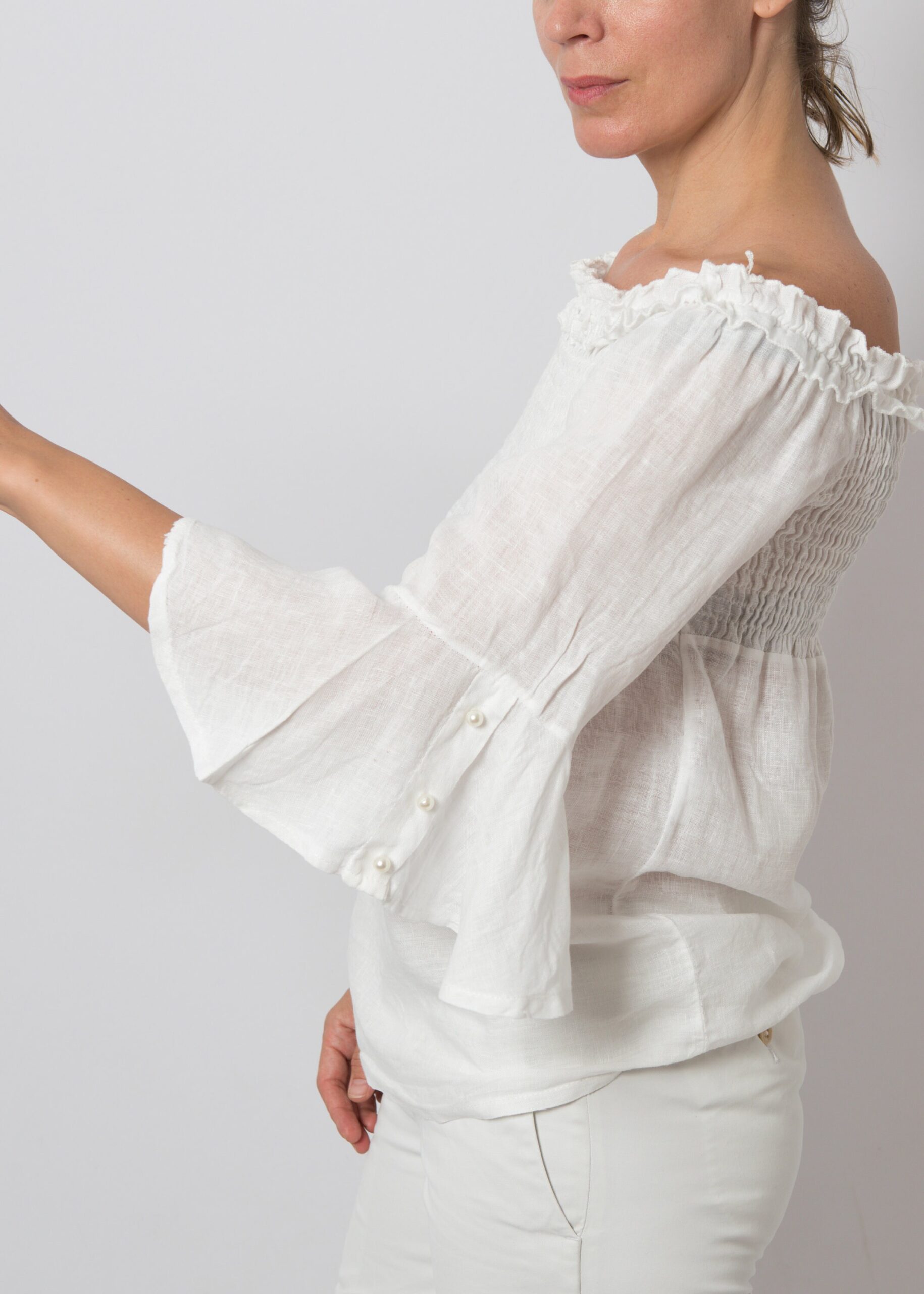 White Linen Bell Sleeve Blouse White Linen Bell Sleeve Blouse - Image 5
