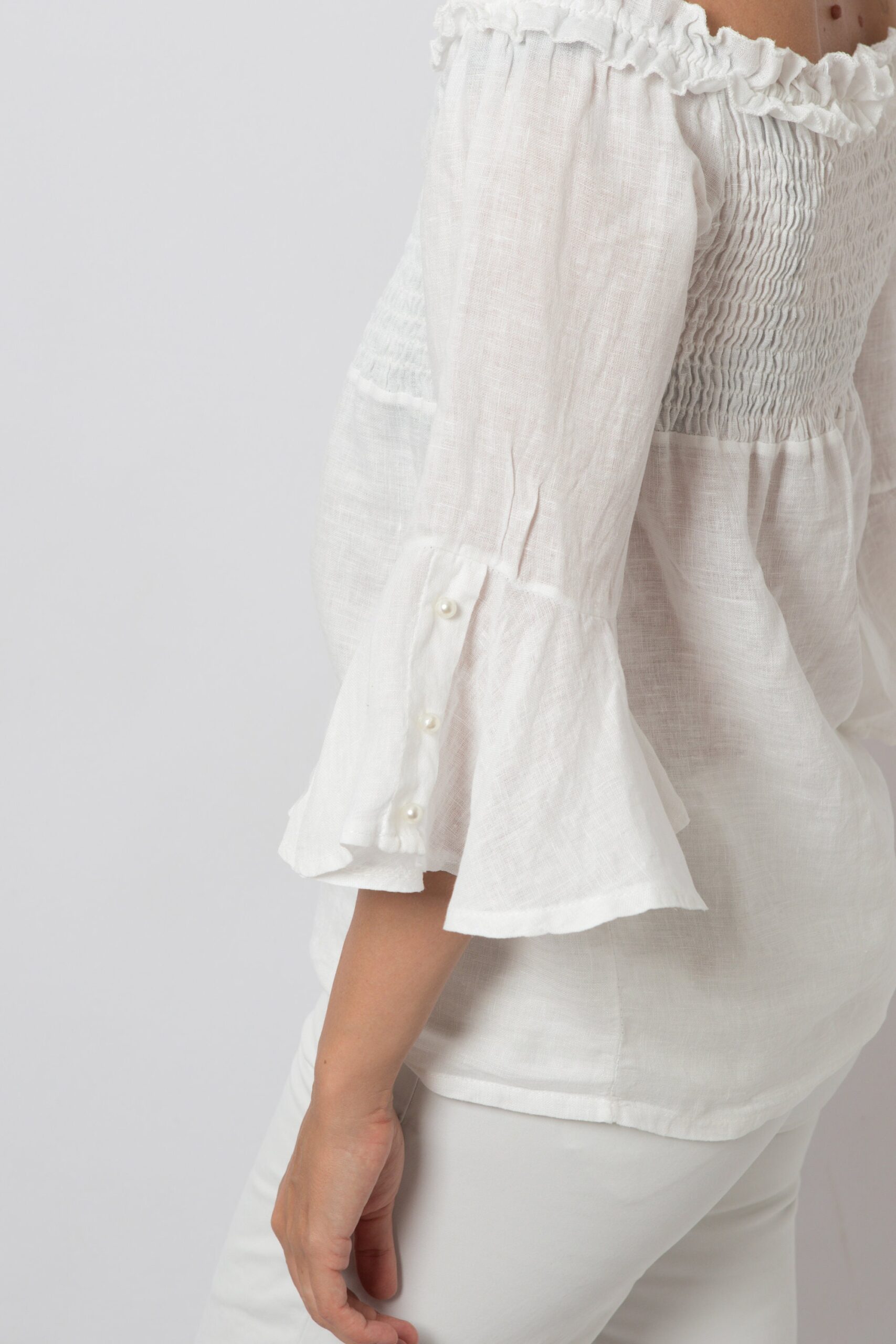 White Linen Bell Sleeve Blouse White Linen Bell Sleeve Blouse - Image 6