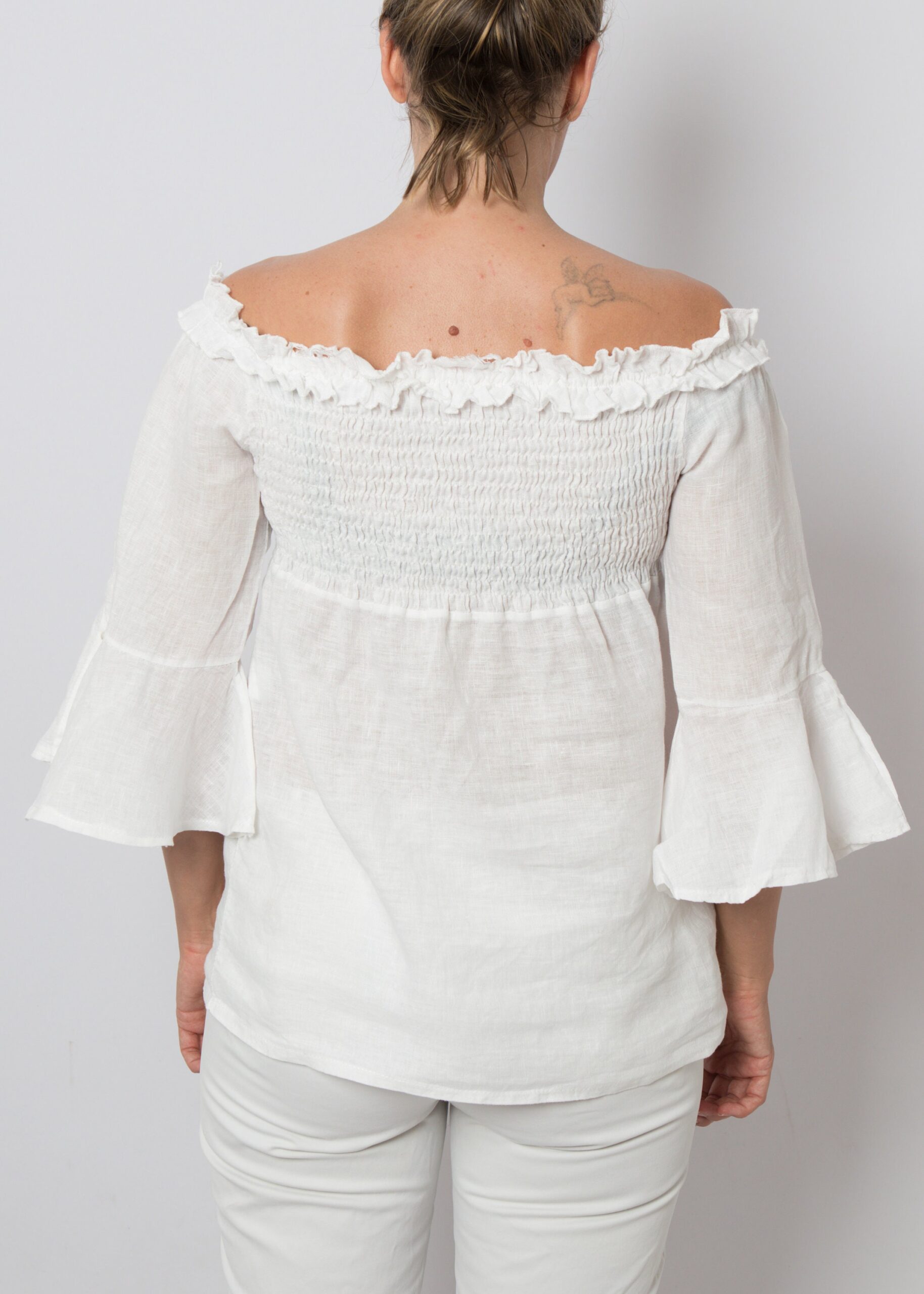 White Linen Bell Sleeve Blouse White Linen Bell Sleeve Blouse - Image 7