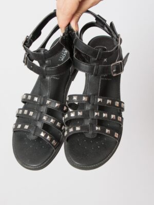 GEOX Black Leather Stud Sandals