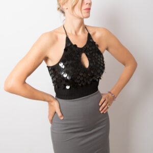 Sexy Sequin Halter Crop Top