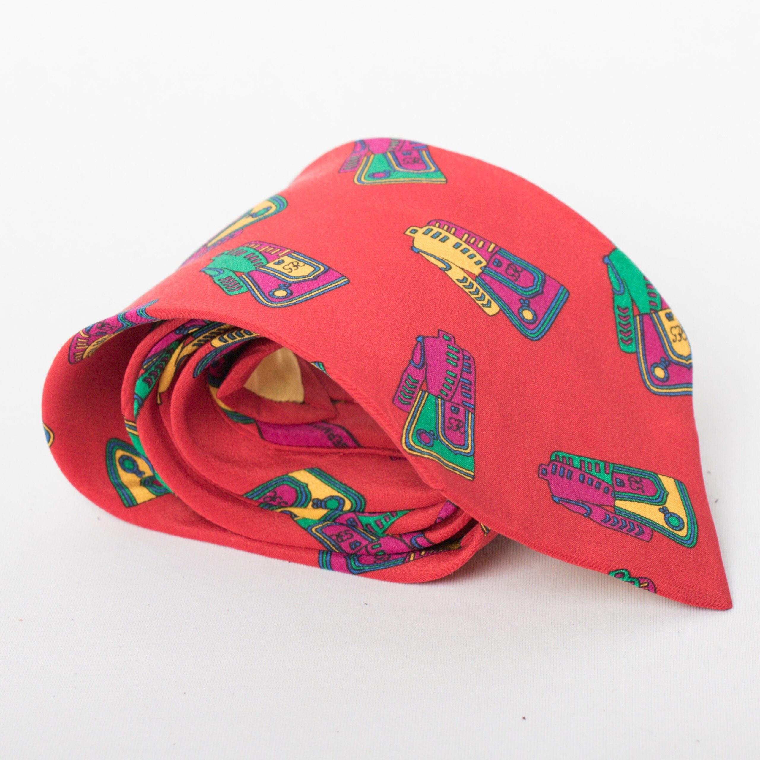 Vintage Comtesse Silk Tie Whimsical Coat Print Vintage Comtesse Silk Tie Whimsical Coat Print - Image 2