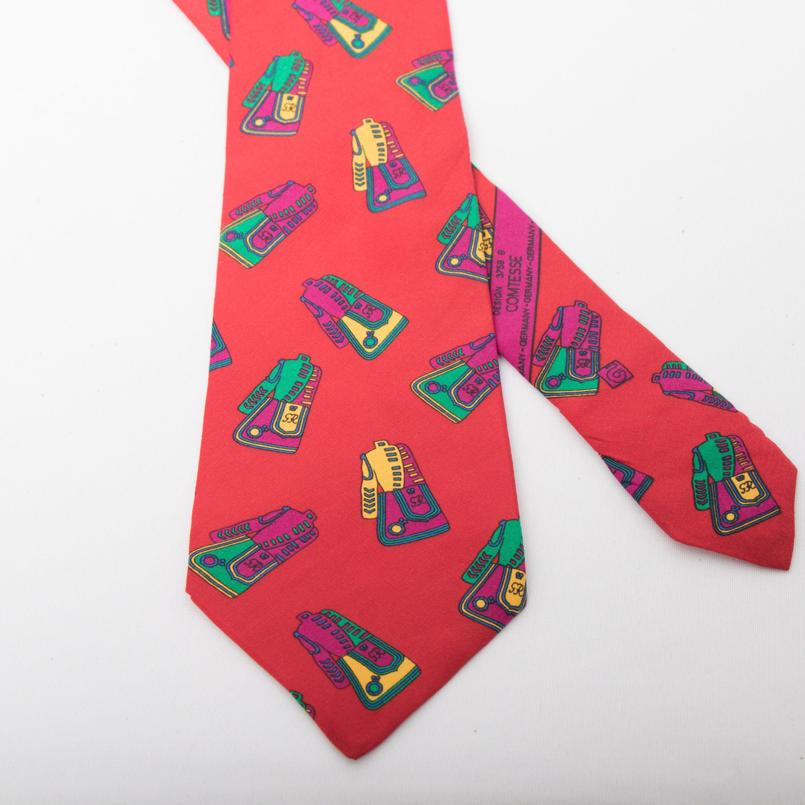 Vintage Comtesse Silk Tie Whimsical Coat Print Vintage Comtesse Silk Tie Whimsical Coat Print - Image 4