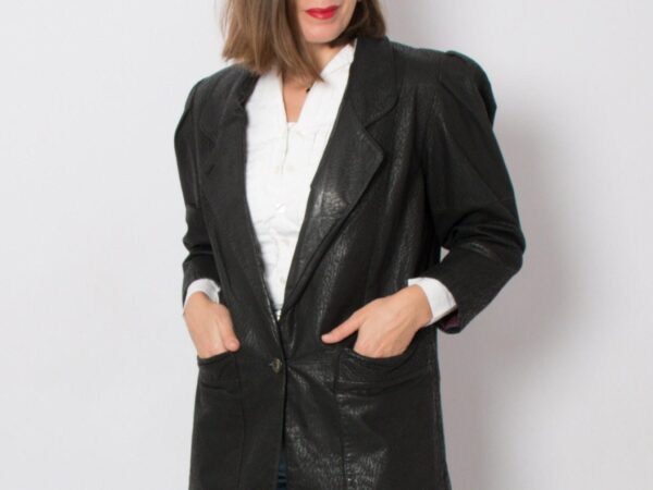 80s Printed Black Leather Blazer