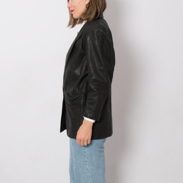 80s Printed Black Leather Blazer - Image 5