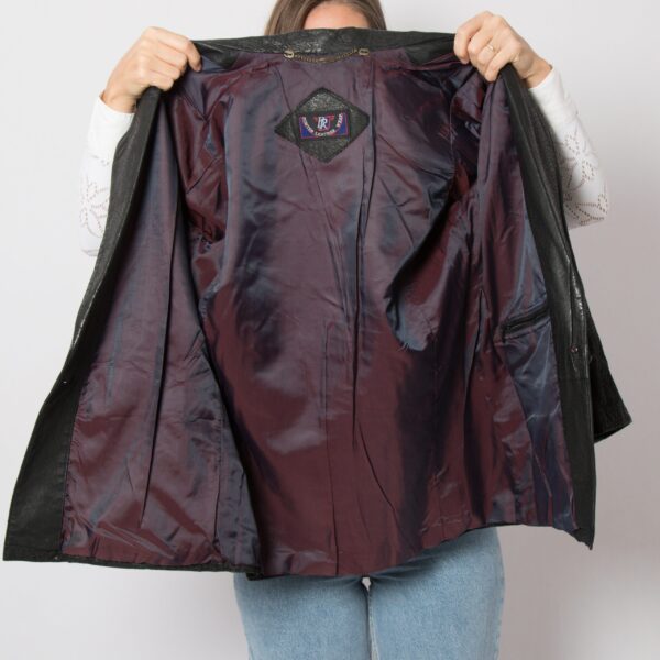 80s Printed Black Leather Blazer - Image 9
