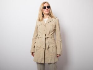 Vintage Beige Suede Trench Coat