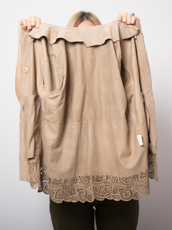 Taupe Suede Leather Jacket by VOLPI - Image 6