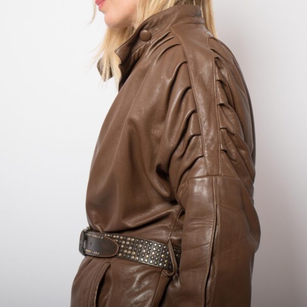 80s Dramatic Oversized Leather Jacket Women - Image 3