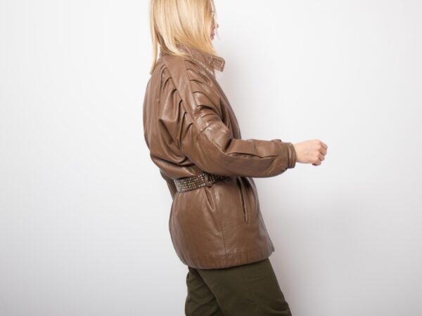 80s Dramatic Oversized Leather Jacket Women - Image 5
