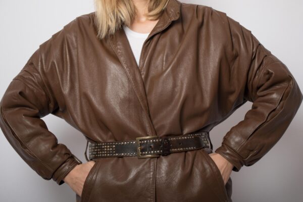 80s Dramatic Oversized Leather Jacket Women - Image 6