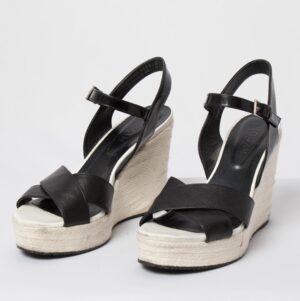HOGAN Black Leather Wedge Sandals