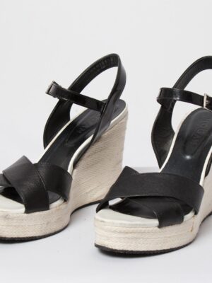 HOGAN Black Leather Wedge Sandals