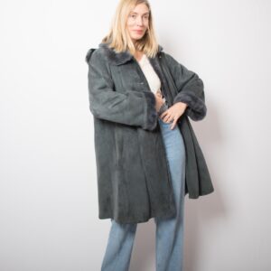 RARE Vintage Dusty Blue Swing Shearling Coat with Hood