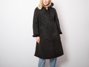 Vintage Suede Black Shearling Coat