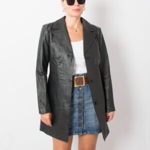 Vintage Black Leather Coat Minimalist