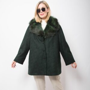 Vintage Green Coat with Fur Collar