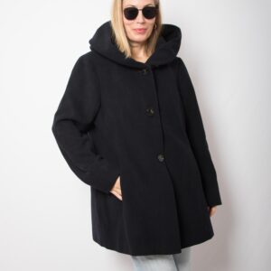 Vintage Blue Hooded Wool Coat