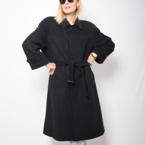 Vintage Blue Cashmere Wool Coat with Belt