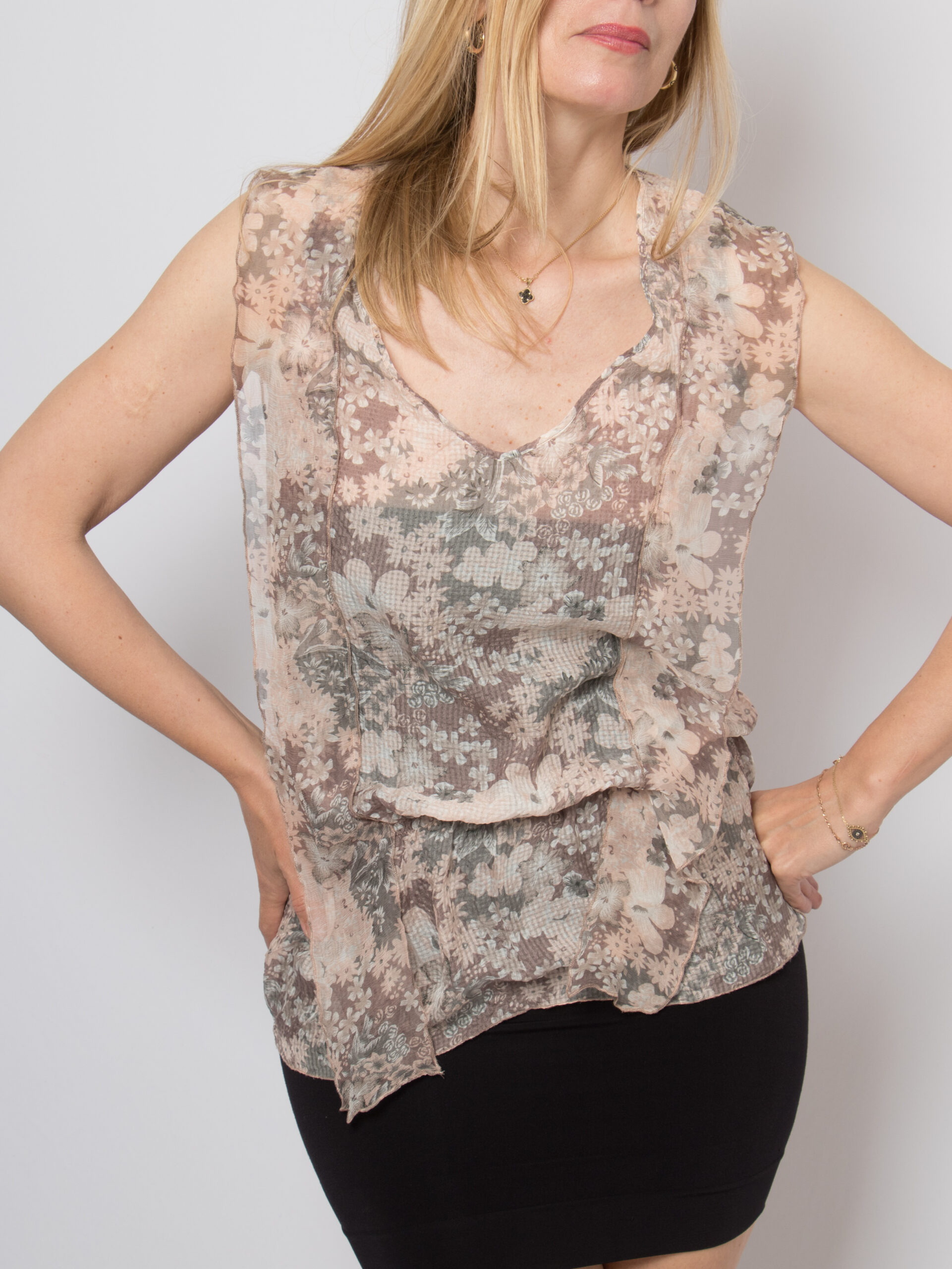 Floral Sheer Blouse with Silk details Floral Sheer Blouse with Silk details