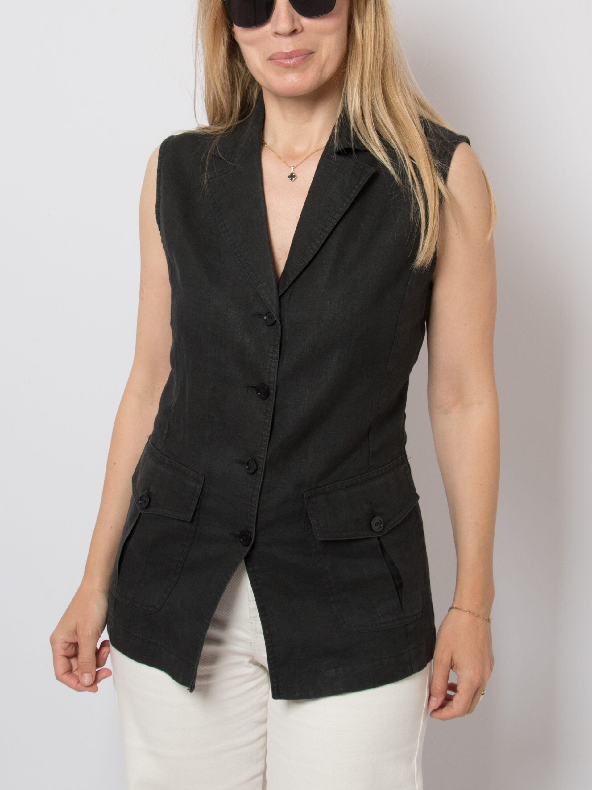 Linen Sleeveless Collared Shirt Vest Linen Sleeveless Collared Shirt Vest