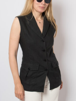 Linen Sleeveless Collared Shirt Vest