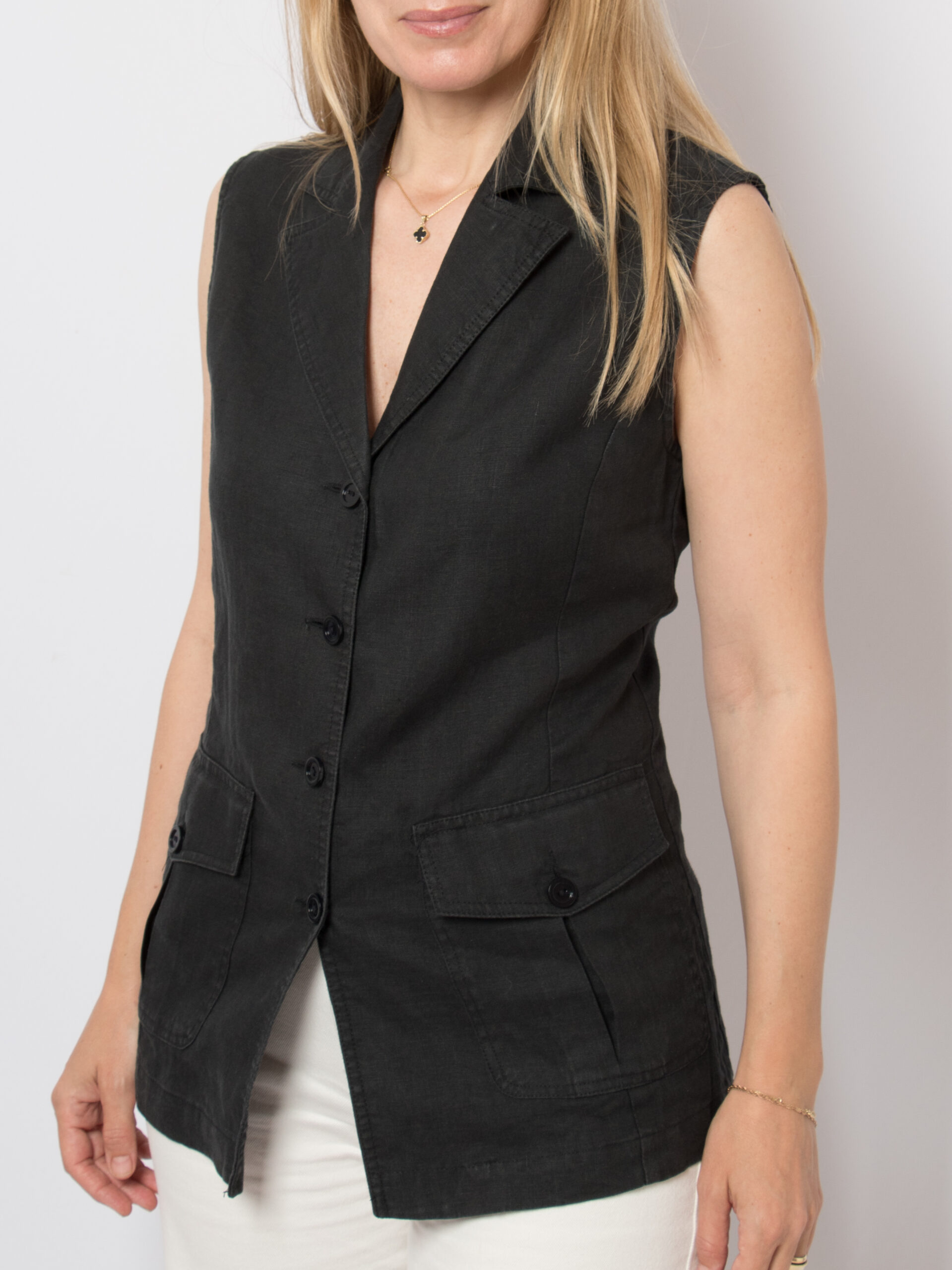 Linen Sleeveless Collared Shirt Vest Linen Sleeveless Collared Shirt Vest - Image 3