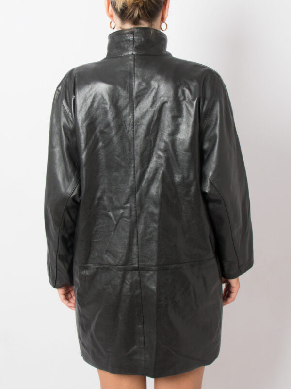 90s Black Minimalist Leather Jacket Women - Image 4