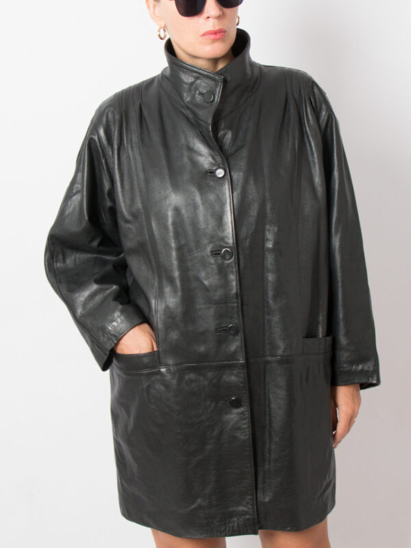 90s Black Minimalist Leather Jacket Women - Image 5