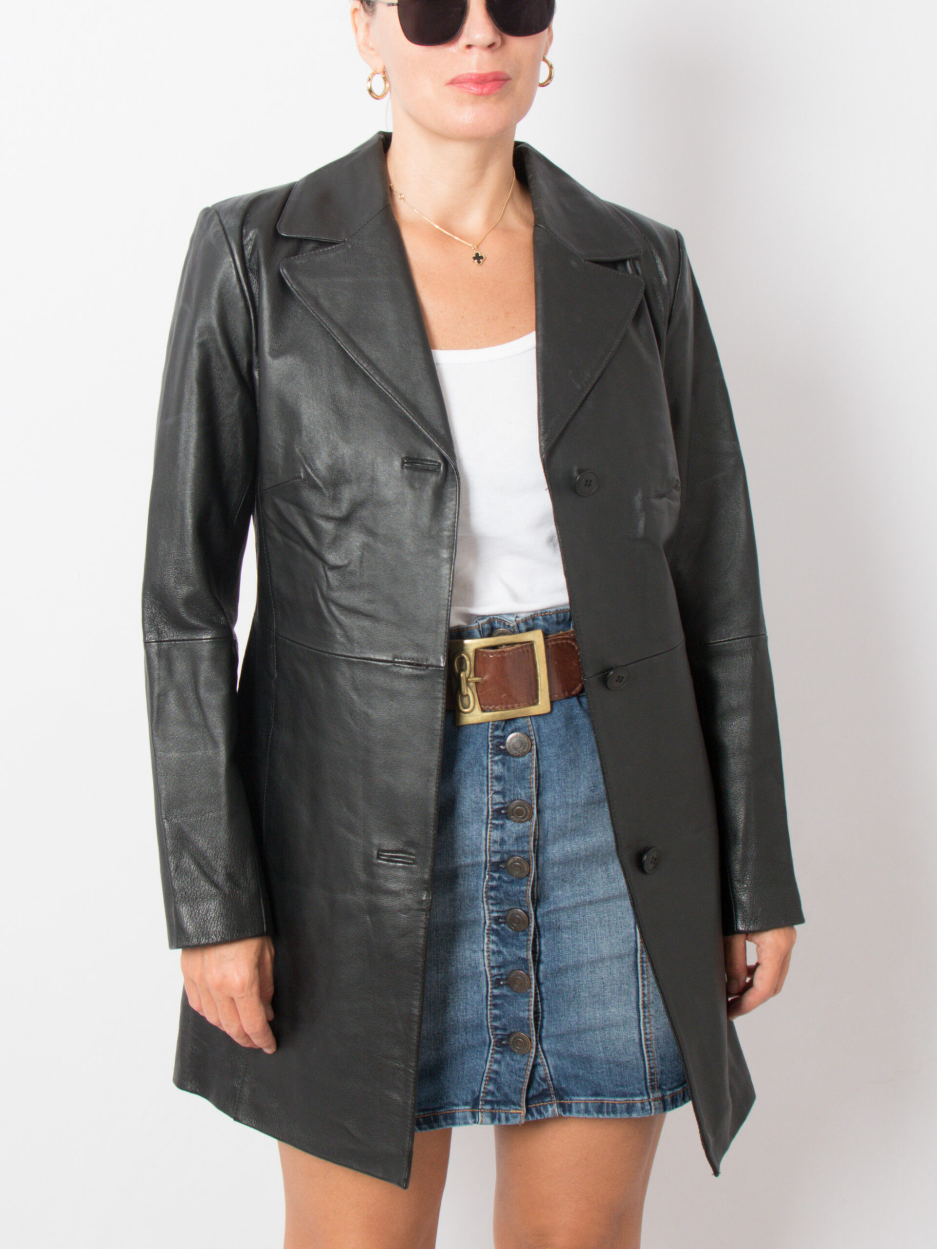 Y2K Slim Fit Black Leather Coat Minimalist Y2K Slim Fit Black Leather Coat Minimalist - Image 2