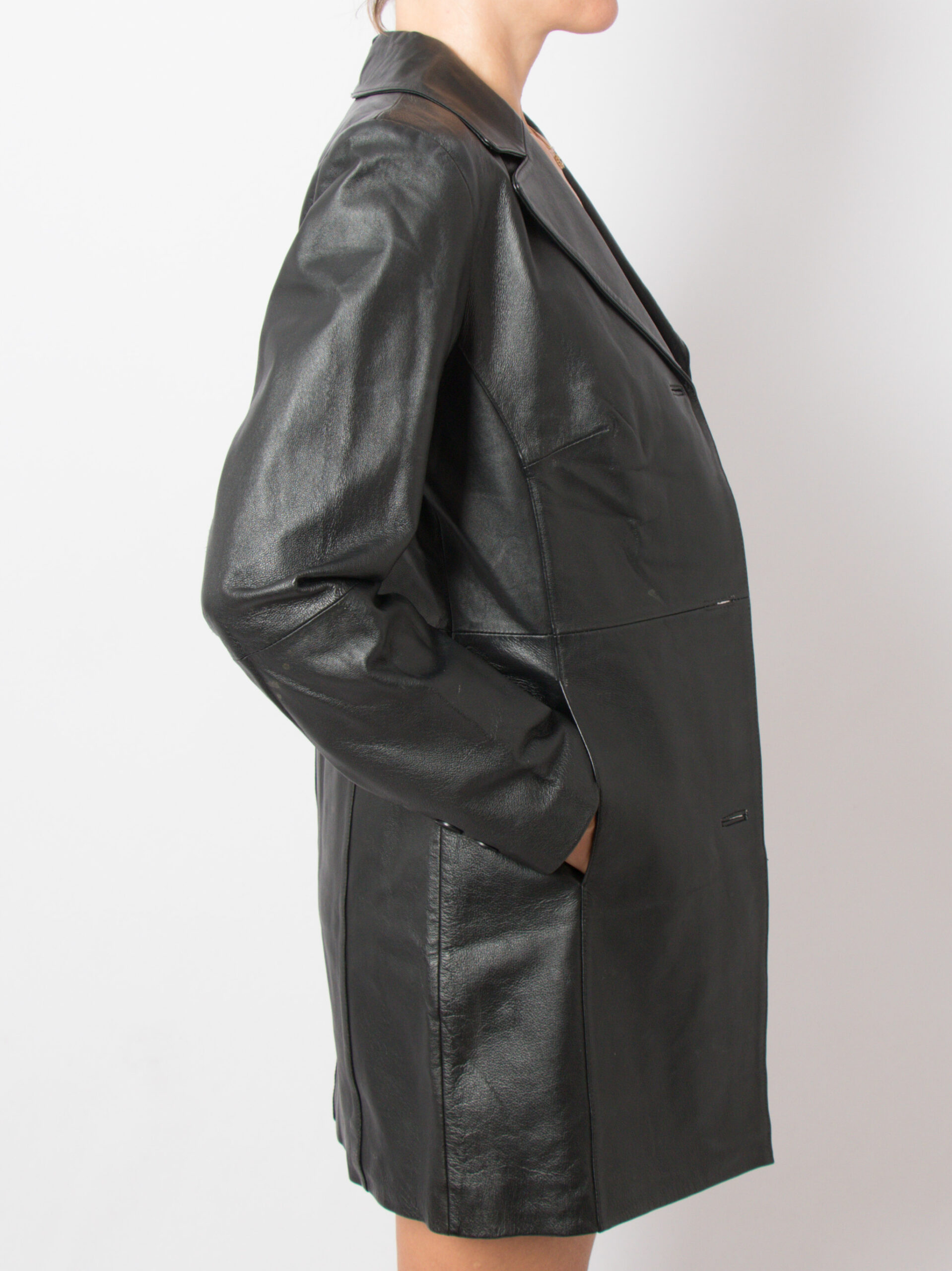 Y2K Slim Fit Black Leather Coat Minimalist Y2K Slim Fit Black Leather Coat Minimalist - Image 4