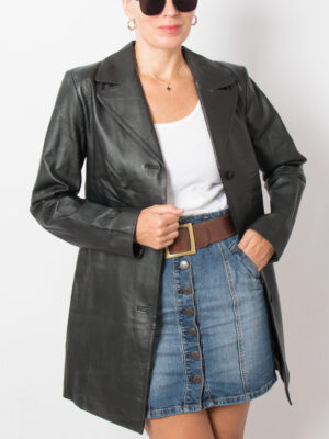 Vintage Black Leather Coat Minimalist